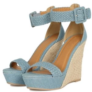 Light Denim Wedge Sandals